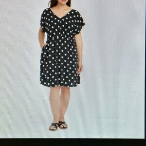 Ava & Viv Black and White Polka Dot Knee-Length side pocket Dress